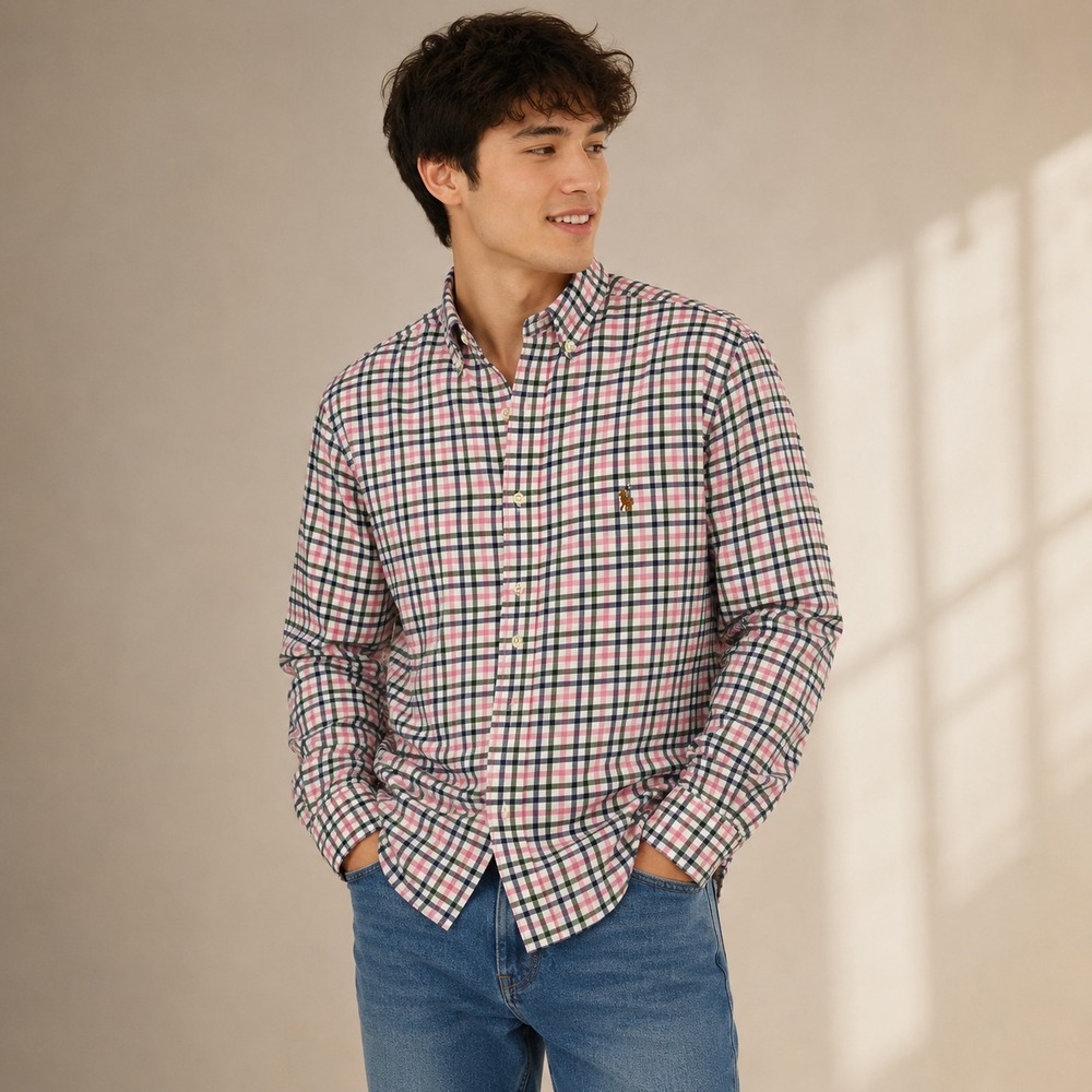Polo Ralph Lauren Men's Long Sleeve Shirt Pink Plaid 100% Cotton XS